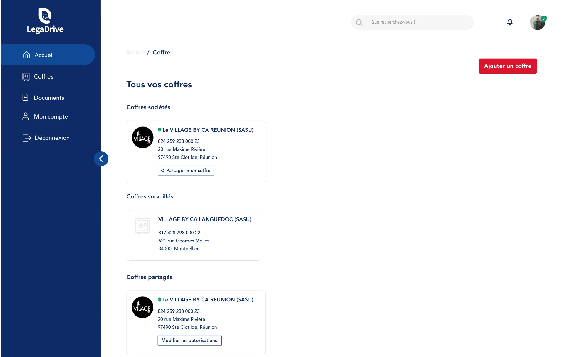 Fonctionnalité de la plateforme LegaDrive